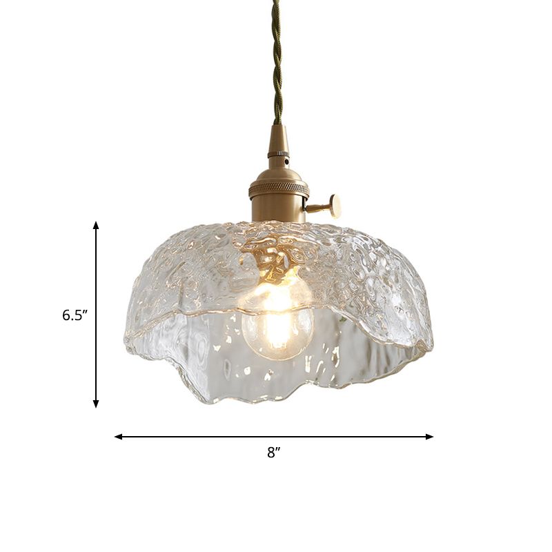 Bowl -vormig helder textureerde glazen hanger Modern 1 kop messing Licht met bloemenrand
