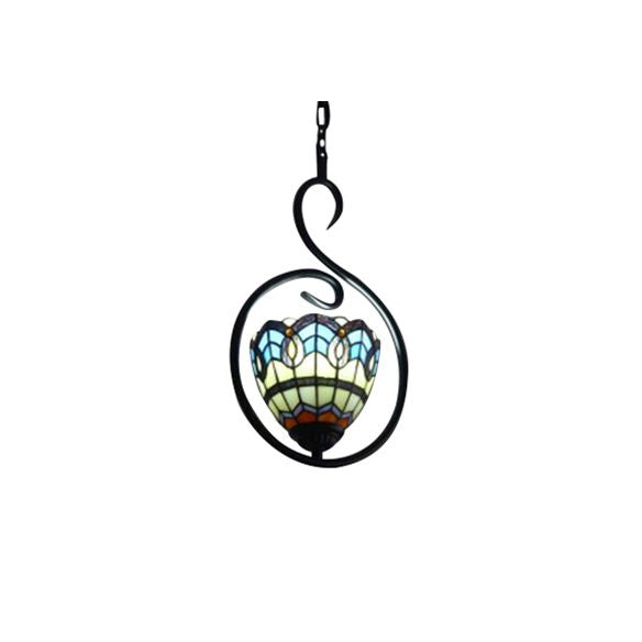 1 Light Bell/Dome Pendant Light Fixture Tiffany Style Yellow and Blue/White Stainless Glass Hanging Ceiling Light for Balcony