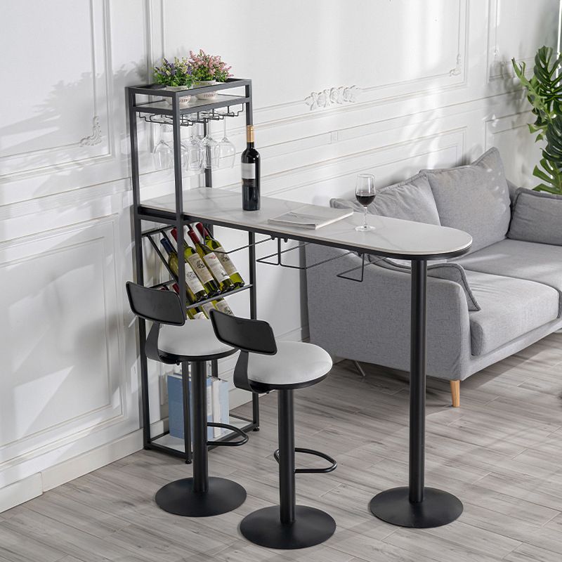 1/3 Piece Adjustable Height Bar Stool and Table Set Sintered Stone Matte Finish Bar Set