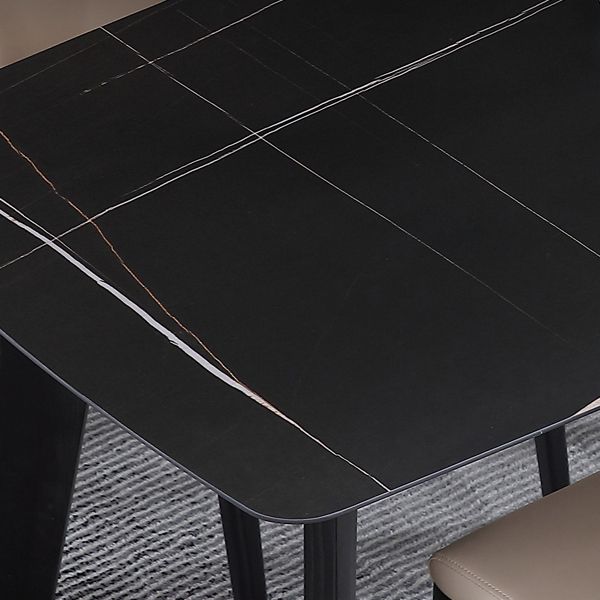 Rectangle Black Dining Table Sintered Stone Table Industrial with 4 Legs