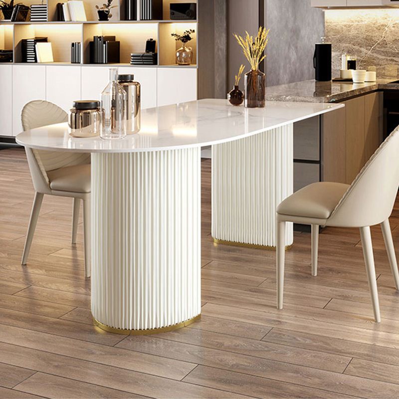 Free Form Stone Dining Table Iron Double Pedestal Table in White
