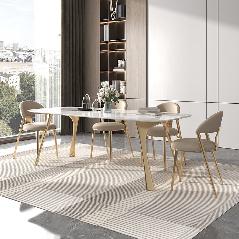 Luxury 1/2/5/7 Pieces Dining Set Sintered Stone Top Dining Table with Leather Chairs