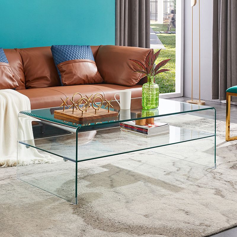 Modern Style Black/transparent Rectangular Coffee Table with Tempered Glass Top