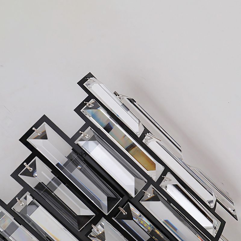 Clear Crystal Block Wall Lamp Contemporary Stylish LED Black Finish Wall Light Fixture for Corridor