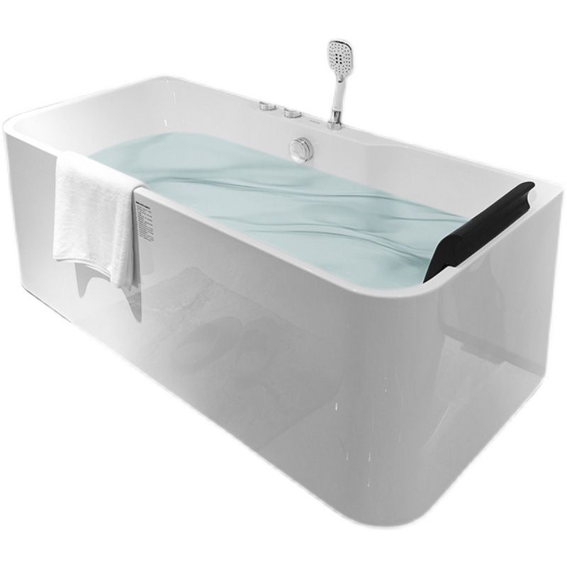 Soaking Acrylic Bathtub Freestanding White Rectangular Back to Wall Bath