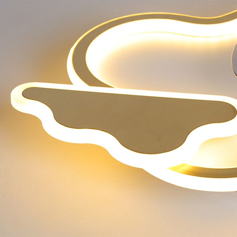 Children Cartoon Shaped Fan Lighting Acrylic LED Bedroom Semi Flush Mount Ceiling Fixture