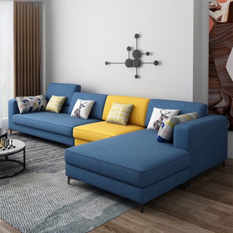 Blue/Gray 4-seater Square Arm Sectional Loose Back Fabric Sectional