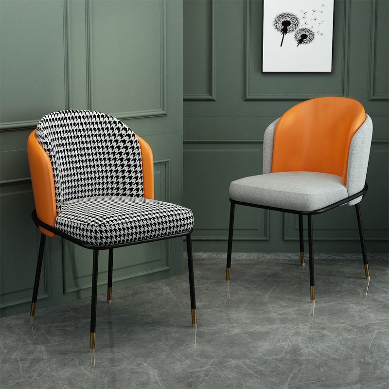 Glam Metal Dining Armless stoelen gestoffeerde linnen stof eetkamerstoel voor restaurant
