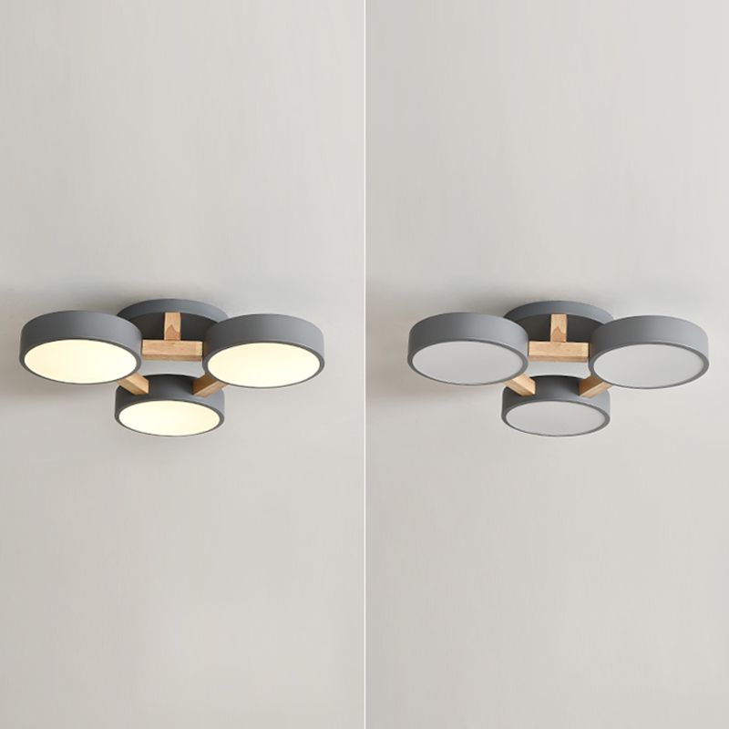 Nordic Round Ceiling Light Wood Macaron LED Flush Mount Light for Living Room