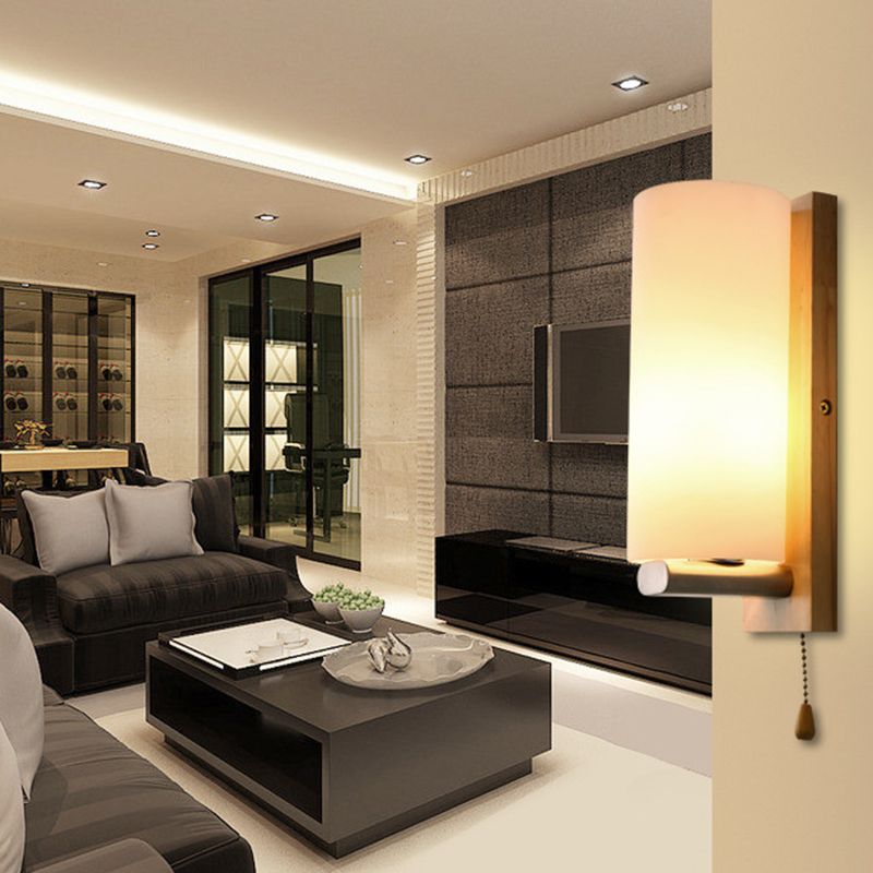 1-Light Wall Sconce Modern Style Wood Wall Lighting for Bedroom