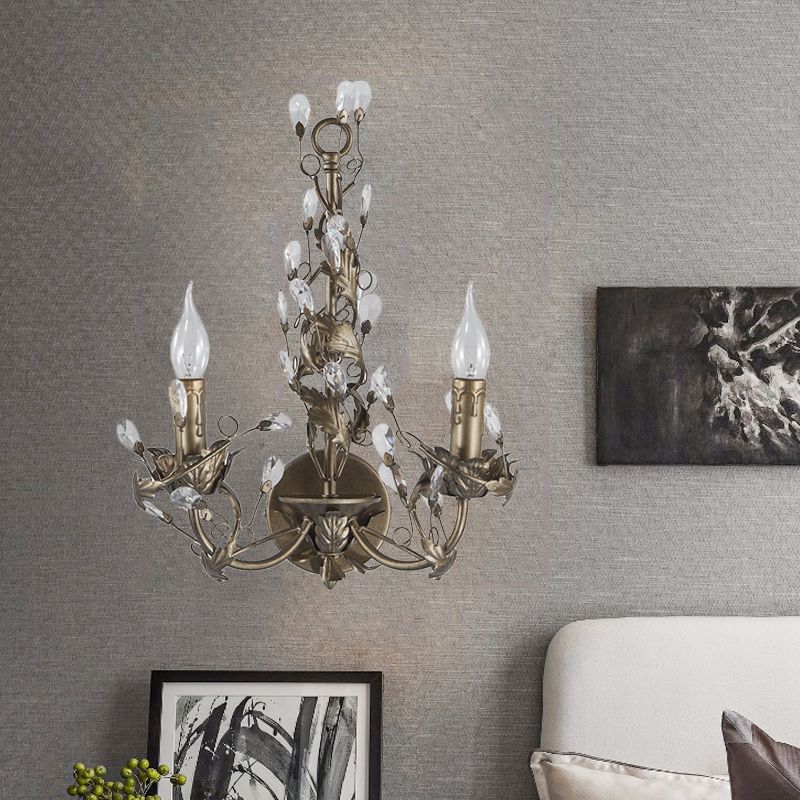 Metal Rust Wall Light Fixture Candelabra 2 Lights Vintage Sconce Light with Crystal Accent