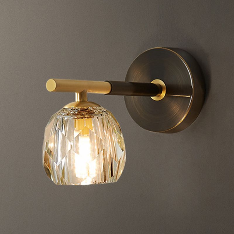 1 / 2 - Light Brass Wall Armed Sconce in Black and Gold Wall Light with Crystal Shade