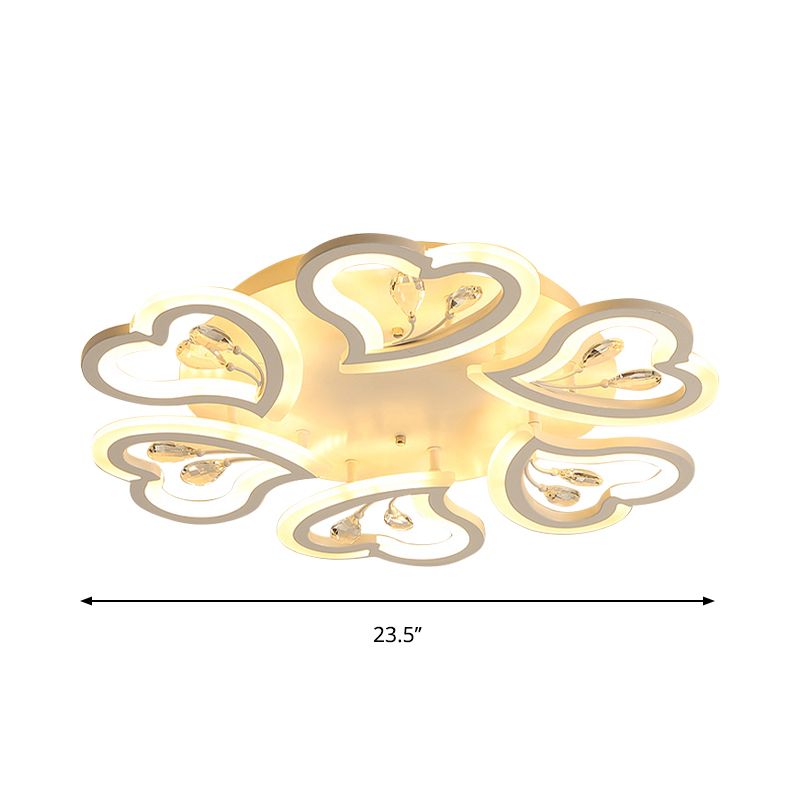 19.5 "/23.5" /31.5 " W Weiß-Herz-Form semi-bündig Licht moderne LED Acryl Deckenlampe mit Kristall-Accent in Warm/Weißes Licht