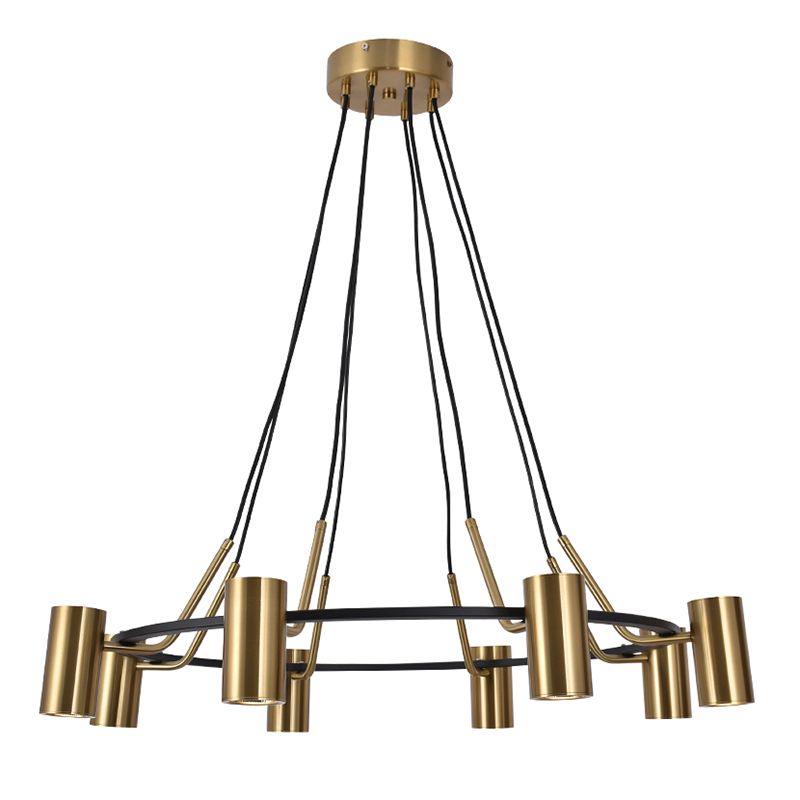 Goldhanglampe Postmoderne Zylinderform Metall Kronleuchter Anhänger Licht