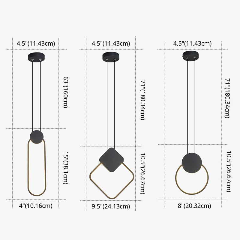 Modern Minimalist Style Cord Hung Hanging Pendant Lights Metal Ceiling Lamp in Black Finish for Bedroom