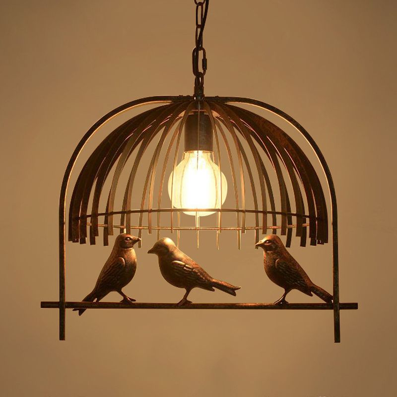 Einzelkopf Deckenleichter Landkäfigstil Metallic Hanging Lamp Kit mit Vogeldekoration in Bronze