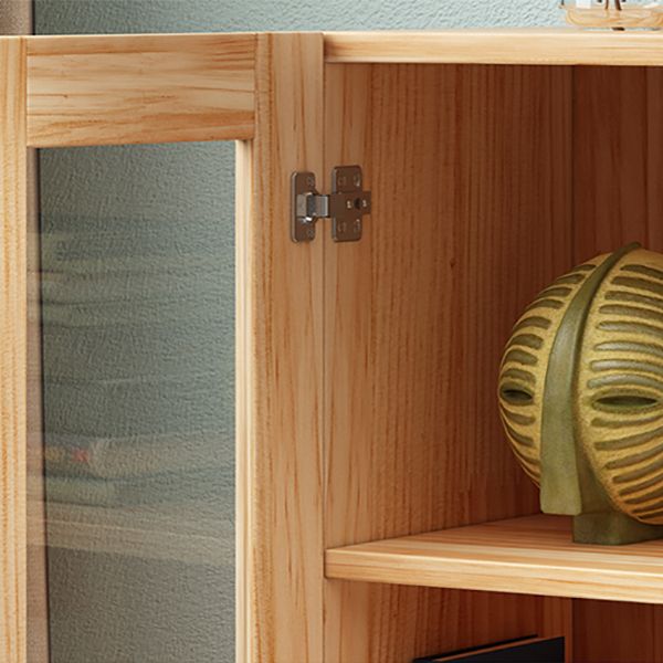 Pine Wood Glass Paned Accent Cabinet 47.6" Tall Natural Storage Chest