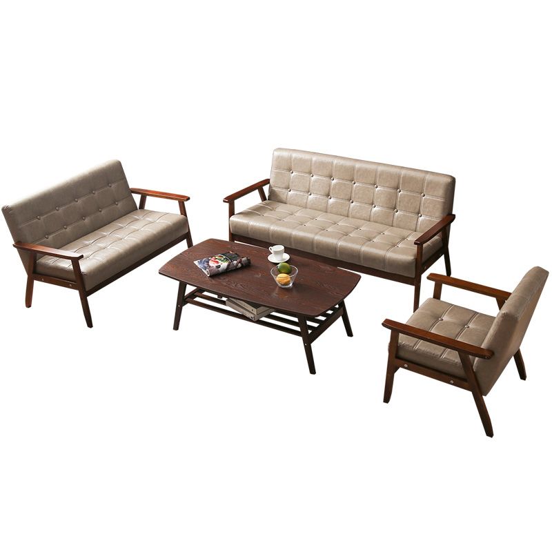 Brown Modern Biscuit Back Genuine Leather Standard Sofa 27.56"High Square Arm Sofa