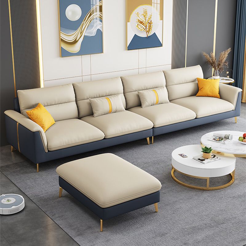 Recessed Arm Cushion Back Stain-Resistant Sofa Faux Leather Living Room Sofa