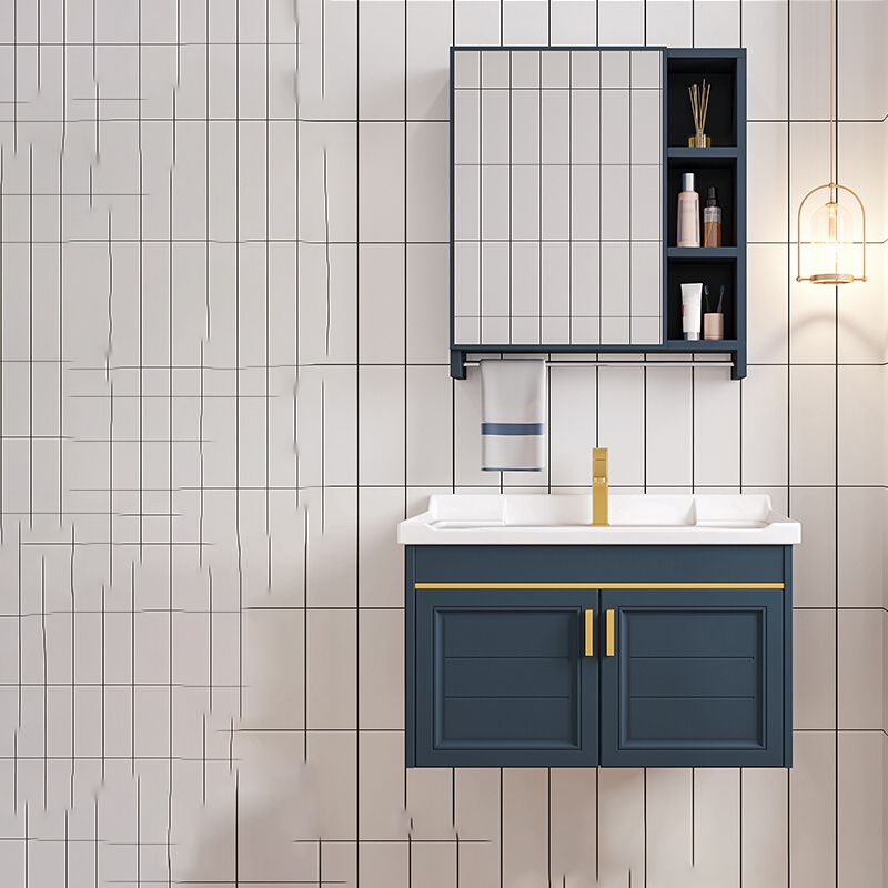 Modern Single Wall Mount Vanity Blue Ceramic Top Sink Vanity