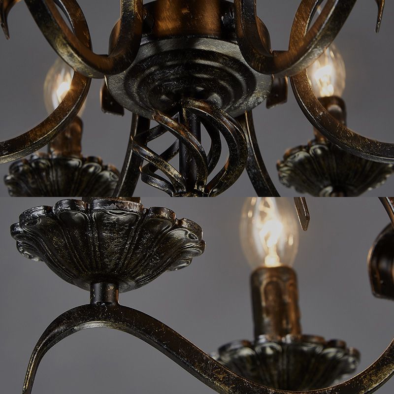 Candle Hanging Lamp Traditional Metal 6 Bulbs Black Chandelier Pendant Light for Kitchen Island