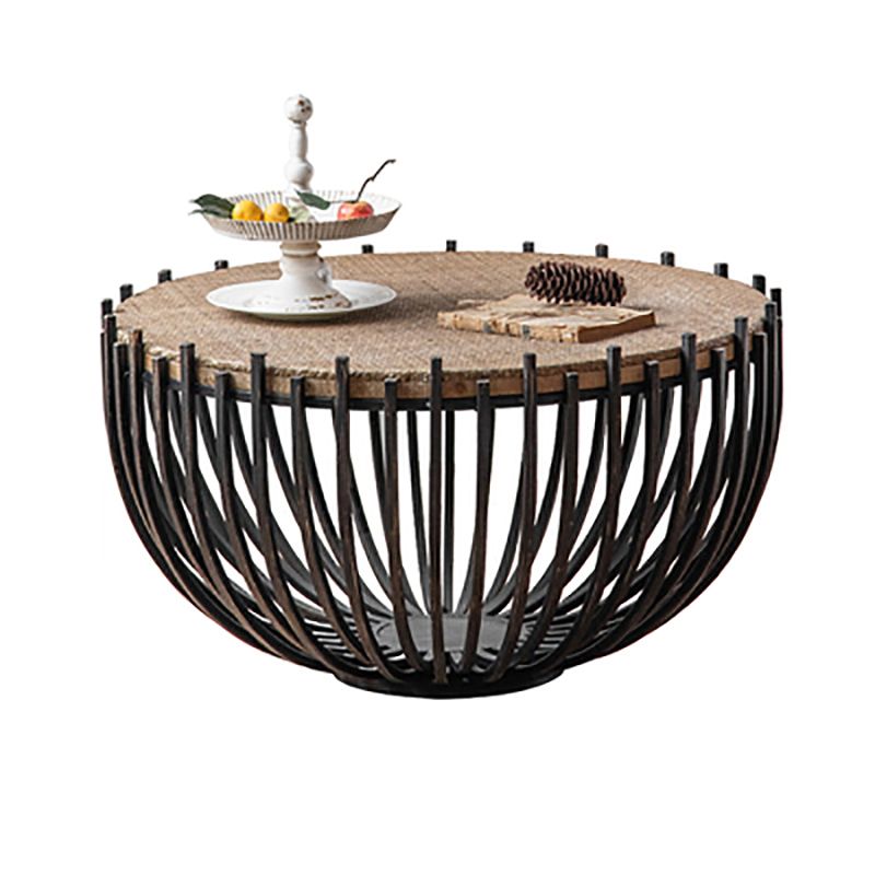 French Country Distressed Rattan Coffee Table Frame Metal Cocktail Table