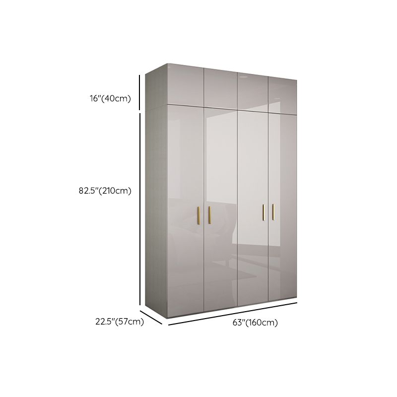 Engineered Wood Armoire Modern Mirrored Grey Wardrobe Closet with Garment Rod