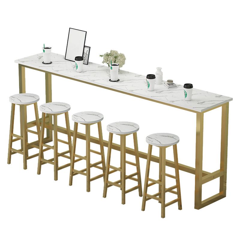 White Bar Dining Table Traditional Luxury Rectangle Bar Table with Trestle Base