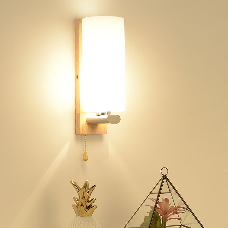 Geometric Shade Wall Lighting Modern Simple Wood Style Wall Light in Brown