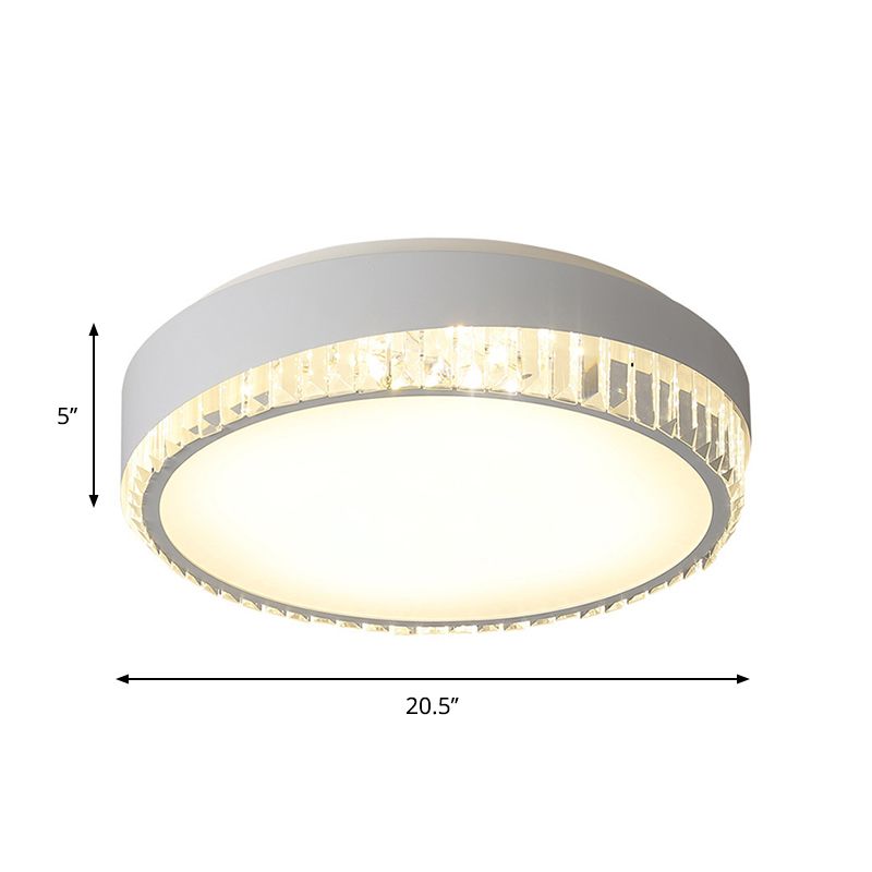 Acrylic Circular Flush Mount Fixture Nordic 16.5"/20.5" W LED White Flushmount Light with Clear Crystal Deco, Warm/White Light