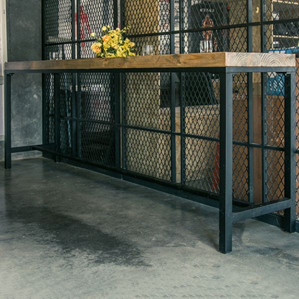 Industrial Bar Table Set 1/6 Pieces Wooden Bar Table and Footrest Bar Stool