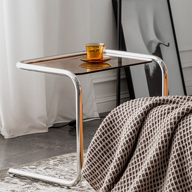 Modernistic Glass Top Corner Table Metal C Side Table for Living Room