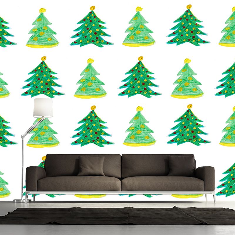 Beautiful Christmas Tree Mural Contemporary Illustration for Bedroom Decoration
