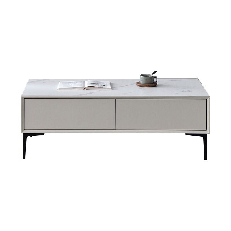 Glam Rectangle White Coffee Table with 4 Drawers and 4 Metal Legs