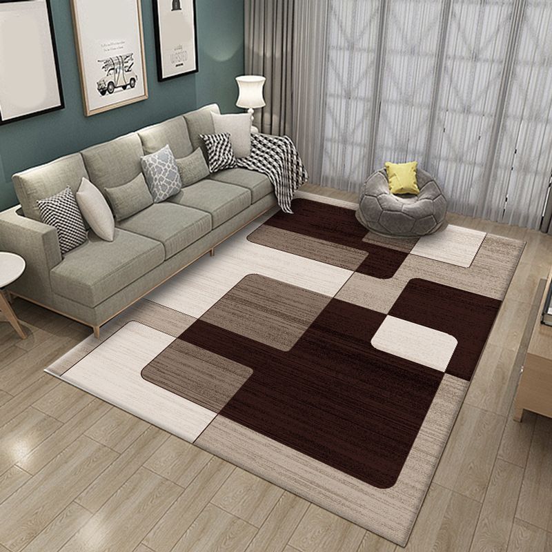 Künstlerischer mehrfarbiger moderner Teppich aus Synthetik, geometrischer Blockteppich, schmutzabweisend, rutschfeste Rückseite, maschinenwaschbarer Teppich zur Dekoration