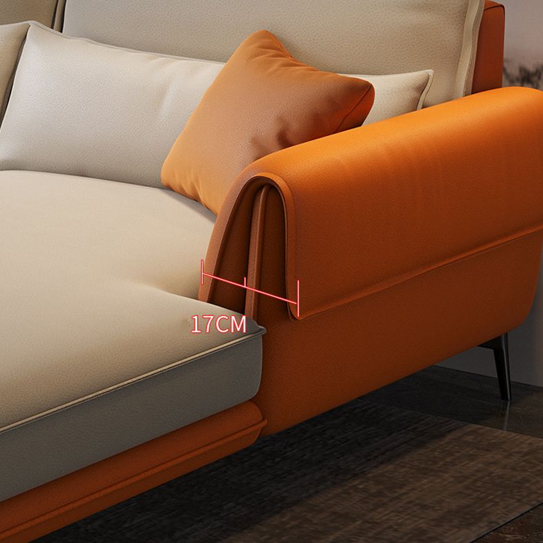 Flared Arm Sectional with Chaise Orange Faux Leather 4-seat Sectional