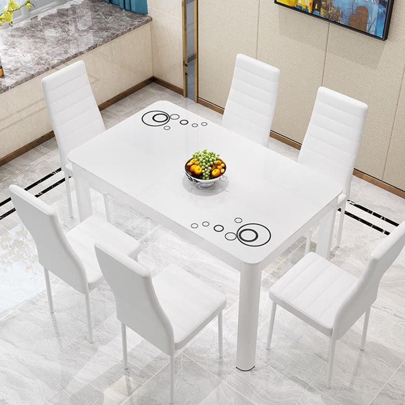 Rectangular Glass Dining Table Modern Black-white Furniture with 4 Legs in Matte Finish