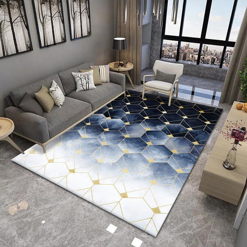 Modern Living Room Area Rug Geometric Carpet Polyester Washable Rug with Non-Slip Backing