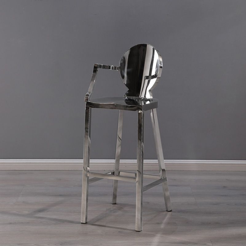Industrial Style Counter Stool Silver Metal Bar Stool for Living Room