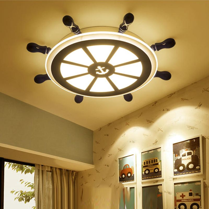 Round Shape LED Ceiling Lamp Kids Style Steel 2 Lights Flush Mount for Bedroom