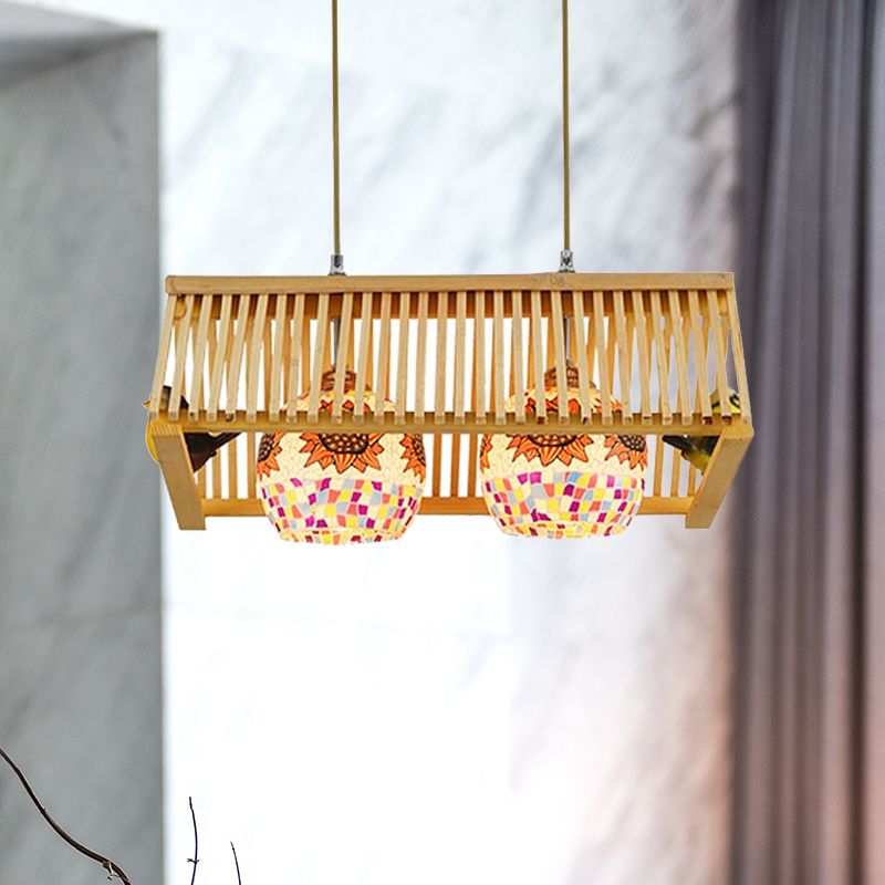 Luz de colgante colgante colgante en forma de techo Madera de estilo moderno 1/2-cabeza de color colgante de beige, 16 "/19.5" W