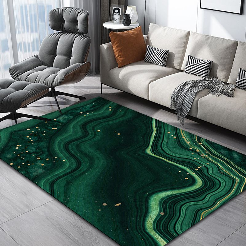 Green Abstract Rug Polyester Modern Rug Washable Non-Slip Pet Friendly Carpet for Living Room