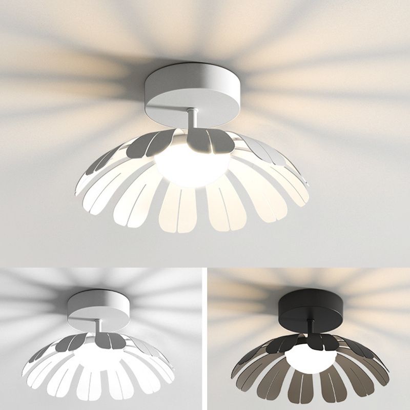 Metal and Acrylic Semi Flush in Black / White Flower Shape LED Ceiling Semi Flush