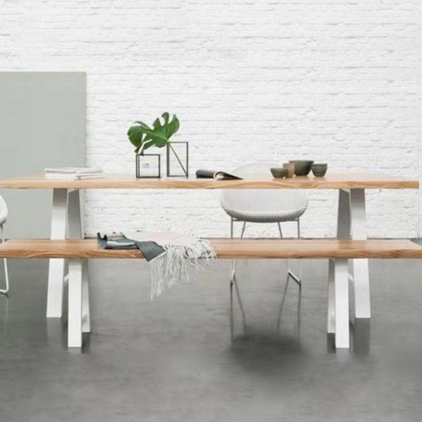 Rectangle Luxury Dining Table Double Pedestal Fixed Table with Solid Wood