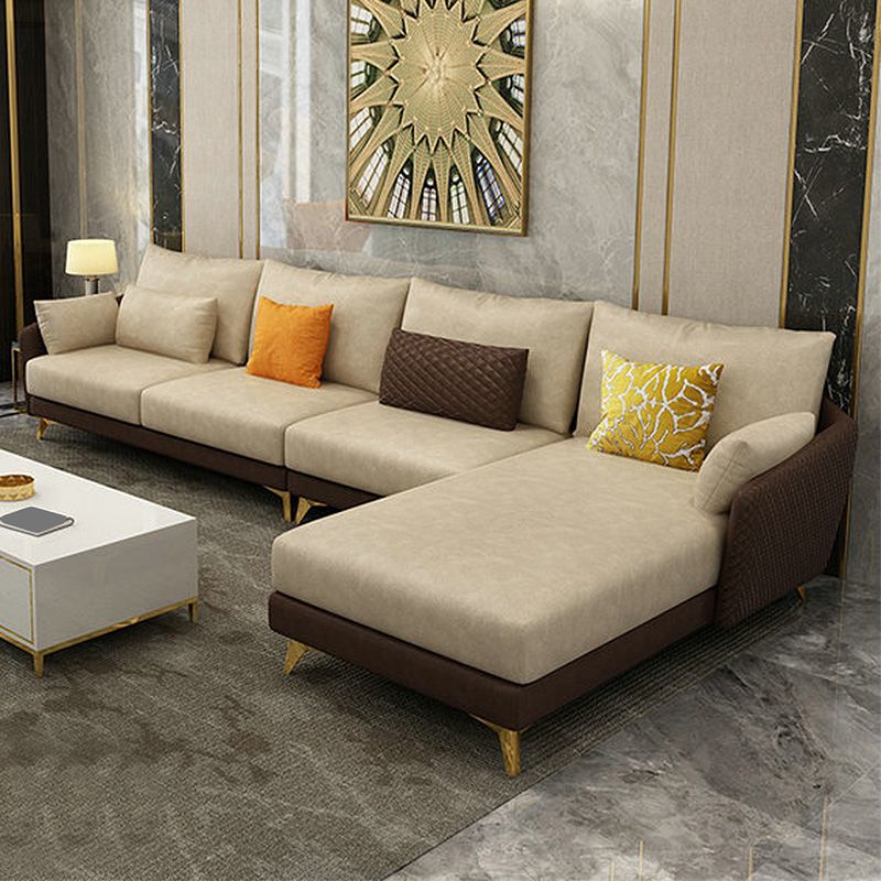 Modernism Stain Resistant Sofa & Chaise 4-Seater Faux Leather Sectional