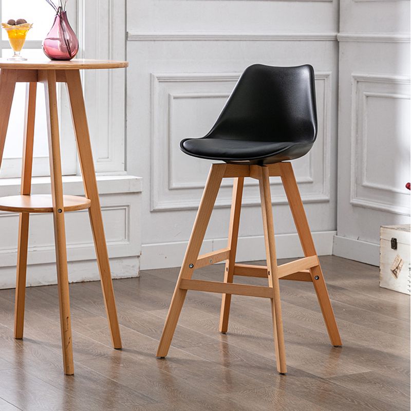 Contemporary Backrest Bar Stool Leather Wood 4 Legs Bar Stool , 1 Piece
