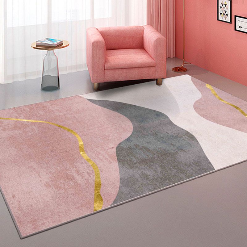 Pink Casual Carpet Polyester Color Block Carpet Non-Slip Backing Carpet for Living Room
