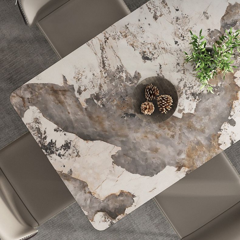 Glam Sintered Stone Table Rectangle Table with Metal Legs for Kitchen