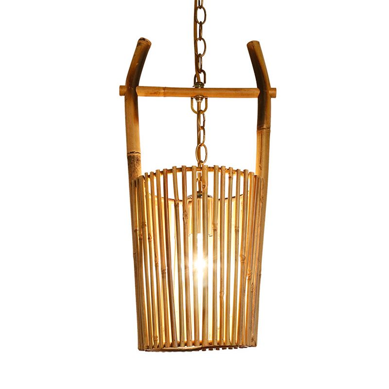 Luz de colgante de suspensión de barril beige moderno 1 lámpara colgante de bambú de luz