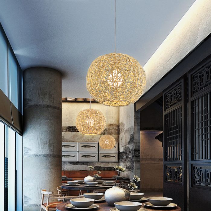 Rattan gewebter Globe Anhänger Einfachheit 1-Licht-Suspension Licht für den Untersuchungsraum